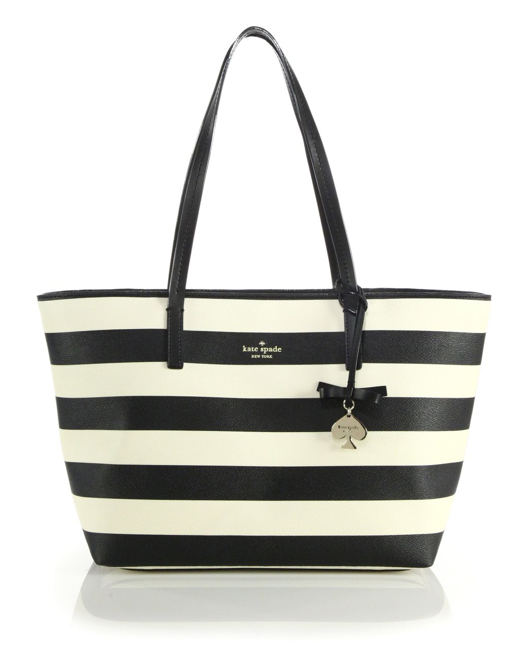 KATE SPADE HANDBAG TOTE PURSE STRIPED BLACK WHITE PATENT LEATHER LOOK  CLASSIC