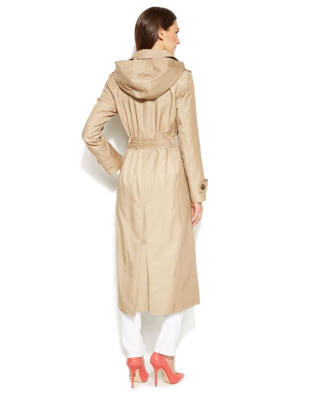 London Fog Hooded Double Breasted Maxi Trench Coat in Natural Lyst