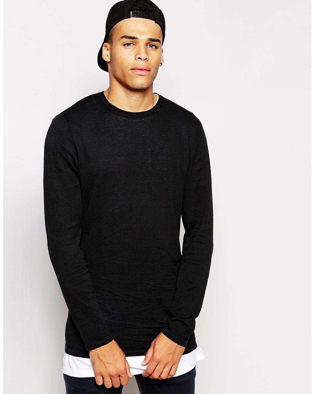 ASOS Longline Jumper in Black for Men 