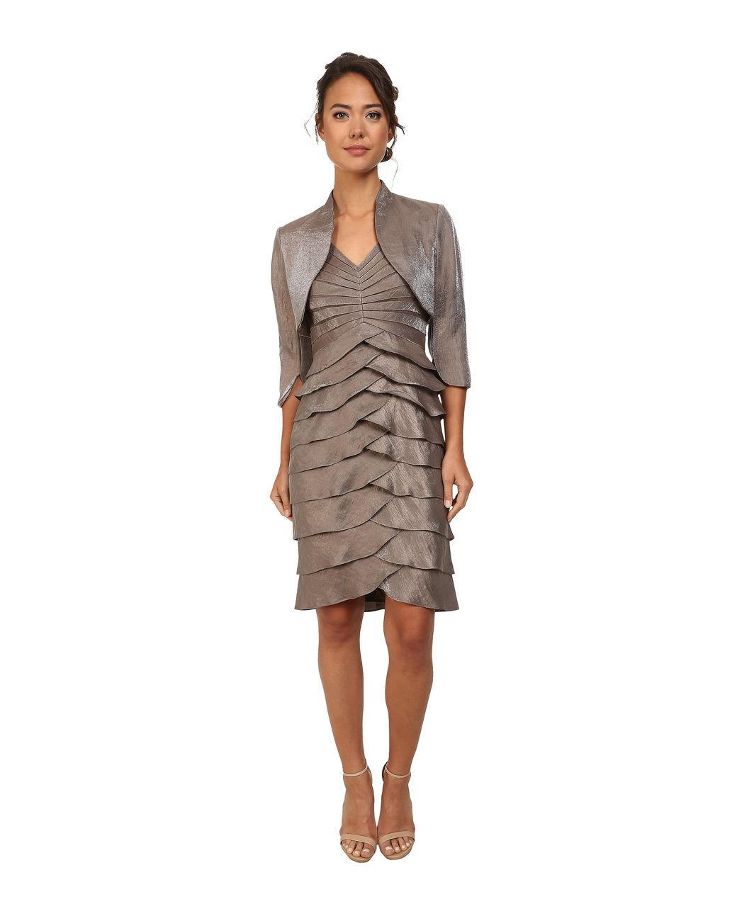 Adrianna Papell Shutter Pleat Dress W Jacket in Gray Lyst