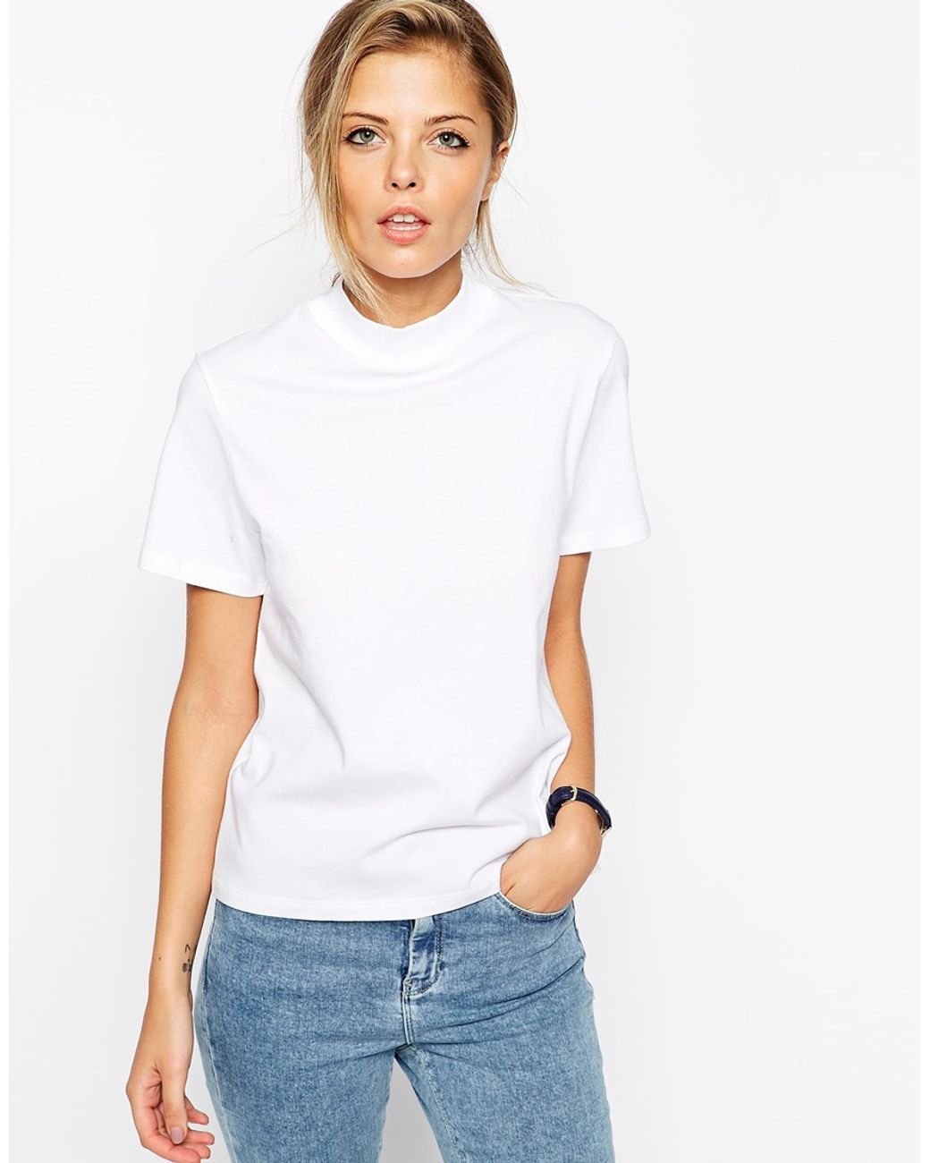 ASOS The High Neck T-shirt in White | Lyst