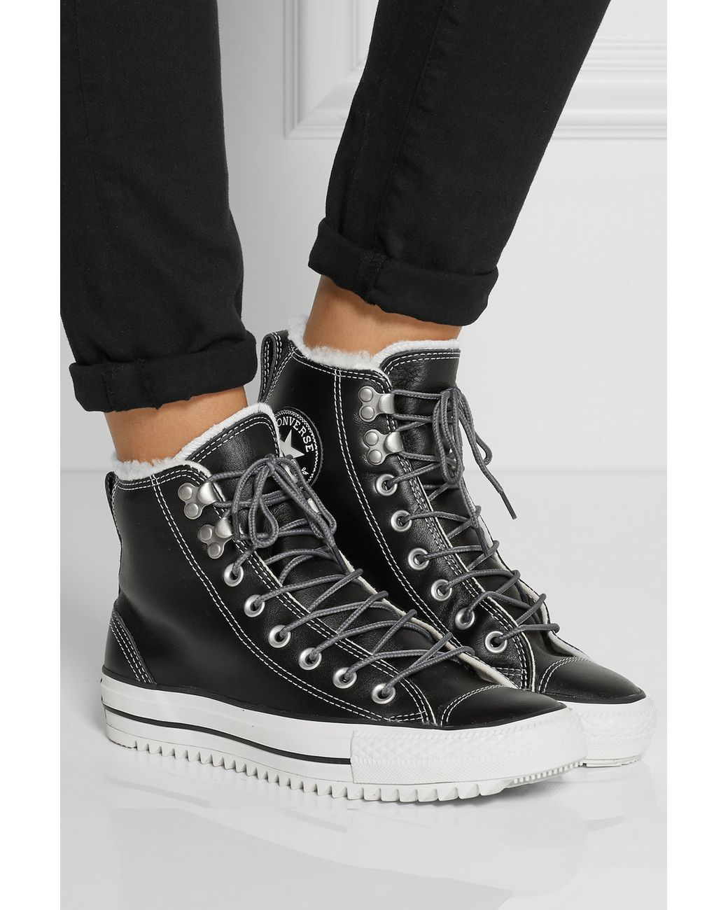 Converse Taylor All Star City Hiker Shearling-Lined High-Top Sneakers Black Lyst