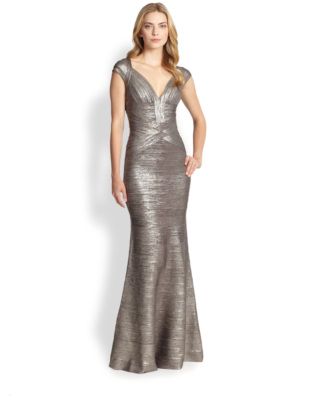 Buy HERVÉ LÉGER Metallic Coated Bandage Gown  Silver At 55 Off   Editorialist