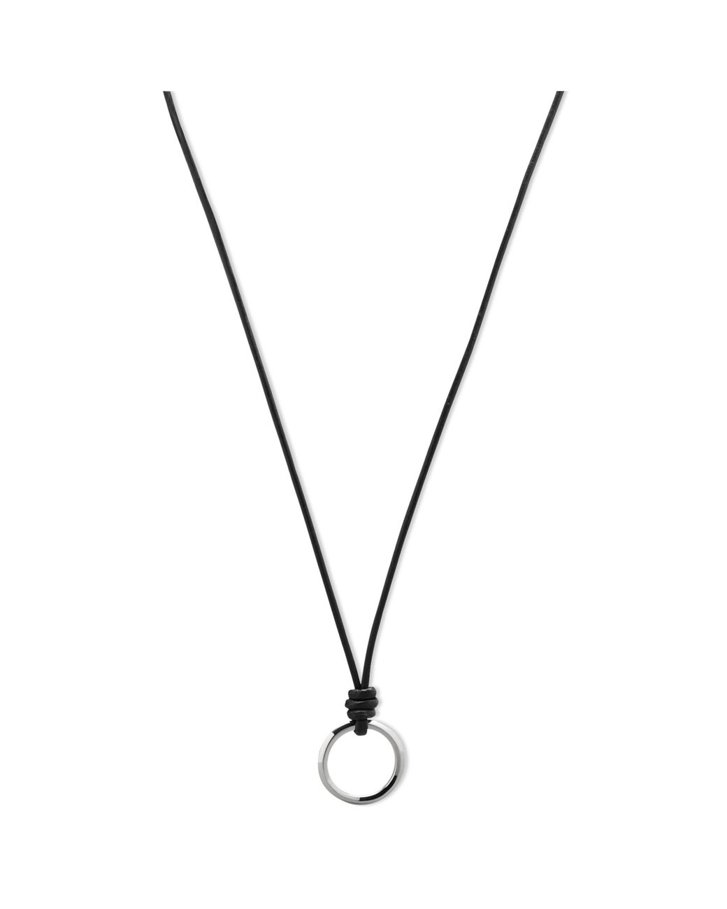 Fossil Leather Cord Silvertone Charm Necklace in Black