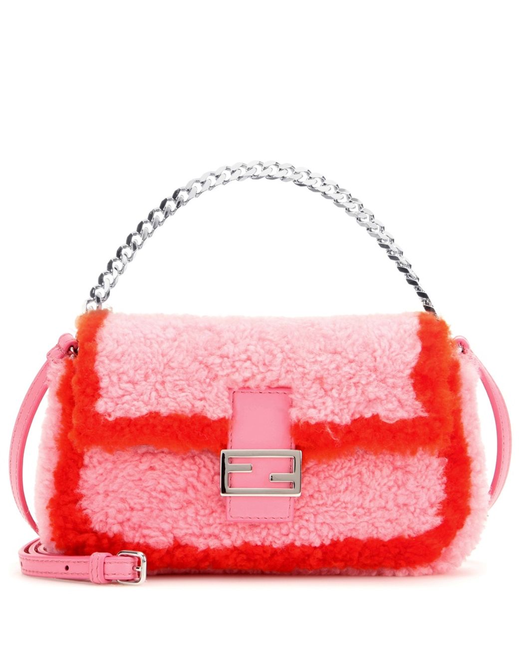 lide Tåler software Fendi Micro Baguette Shearling Shoulder Bag in Pink | Lyst