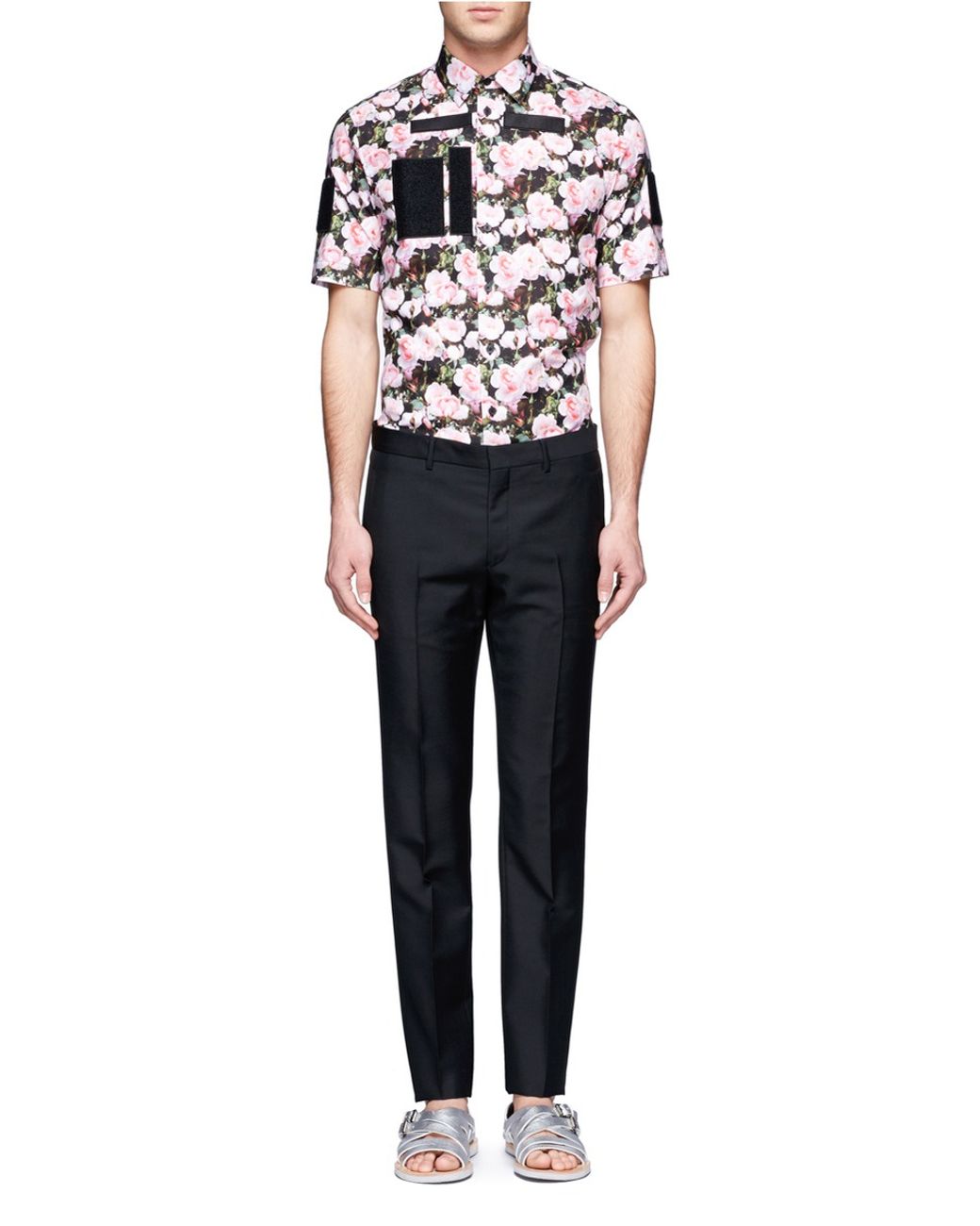 Givenchy Men's Velcro Patch All-over Floral Cotton Shirt