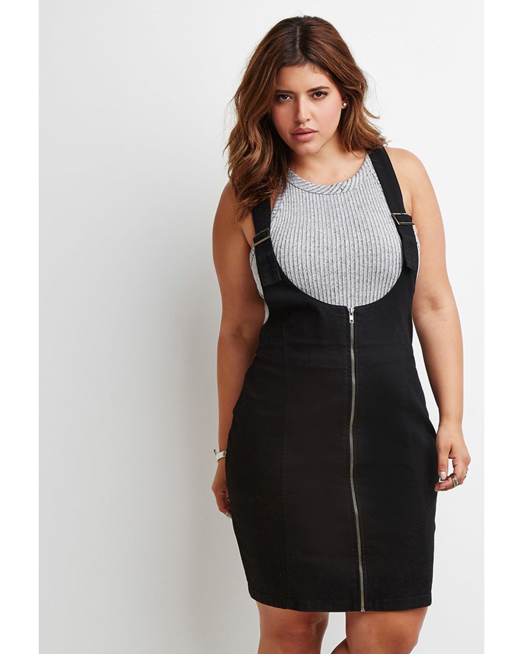 Zipped Denim Overall Dress 