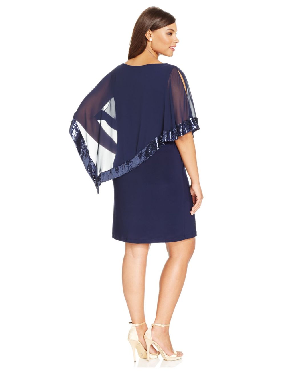 Xscape Plus Size Sequin-trim Capelet Dress in Blue | Lyst