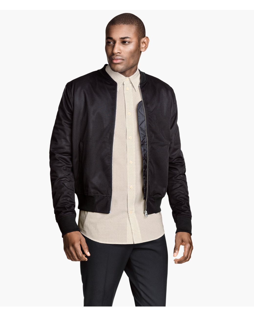 H\u0026M Mesh Bomber Jacket in Black for Men 