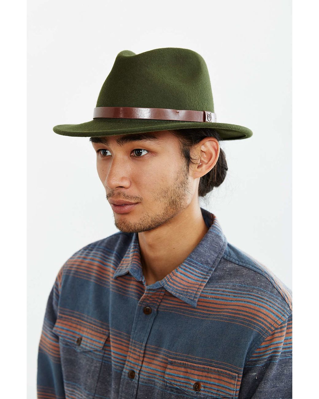 Brixton Wool Messer Fedora Hat in Green 
