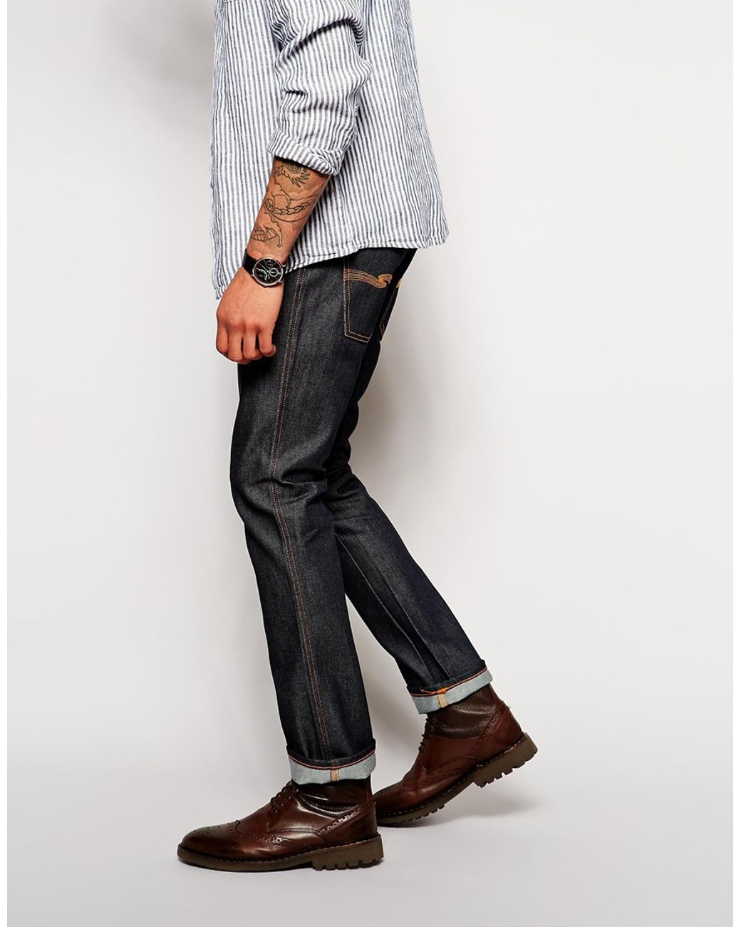 Nudie Jeans Slim Jim Straight Fit Dry Broken Twill in Blue for Men | Lyst  Canada