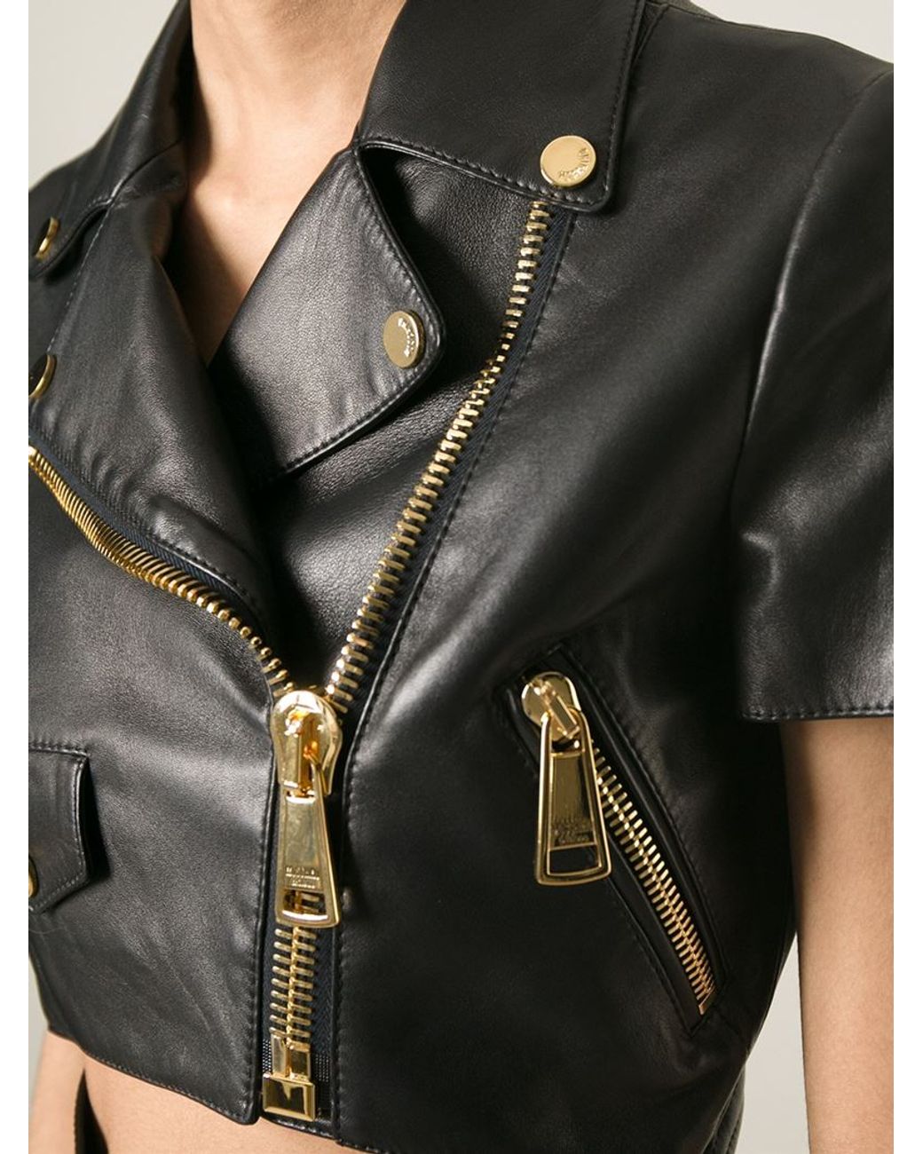Moschino Cropped Biker Jacket in Black 