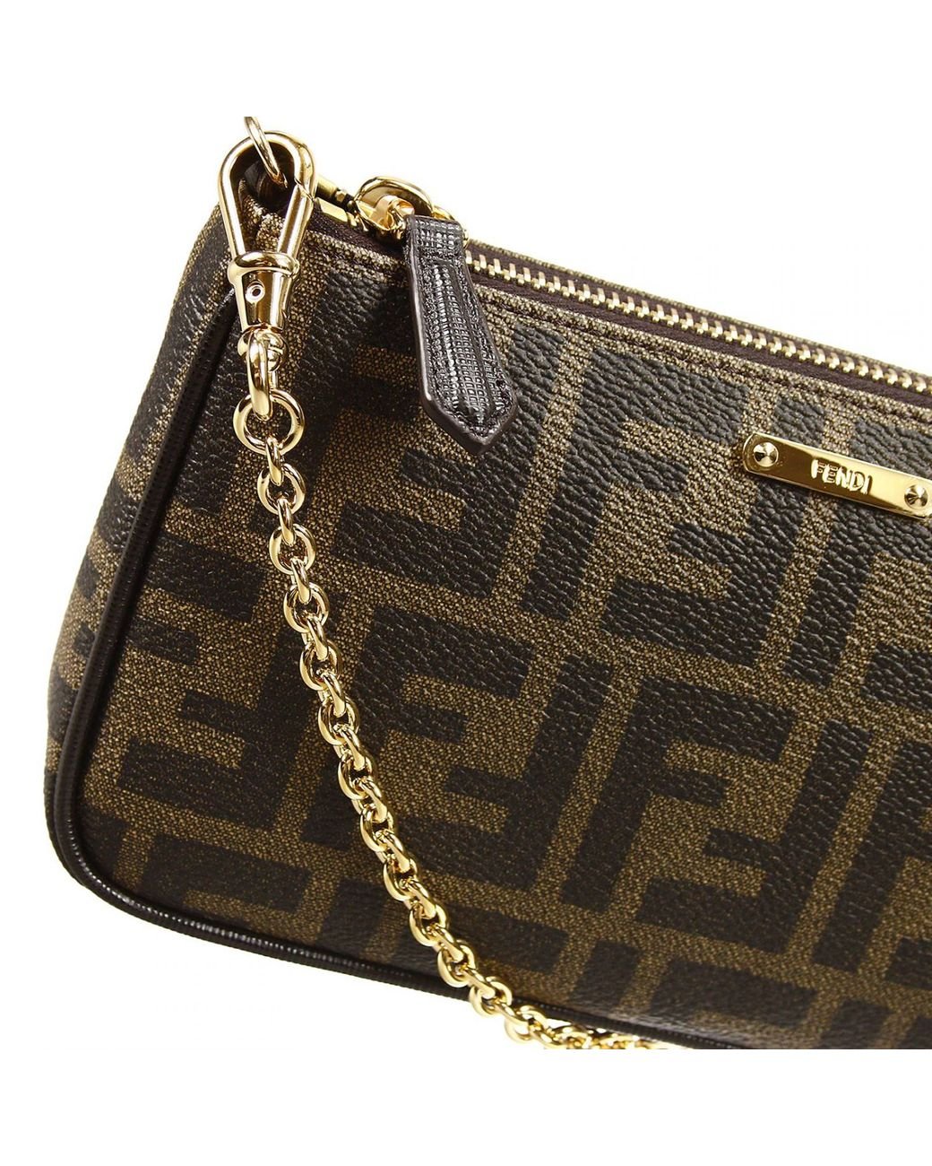 Fendi Clutch Bag Mini Zucca Pu Crossbody With Contrast in Brown Lyst