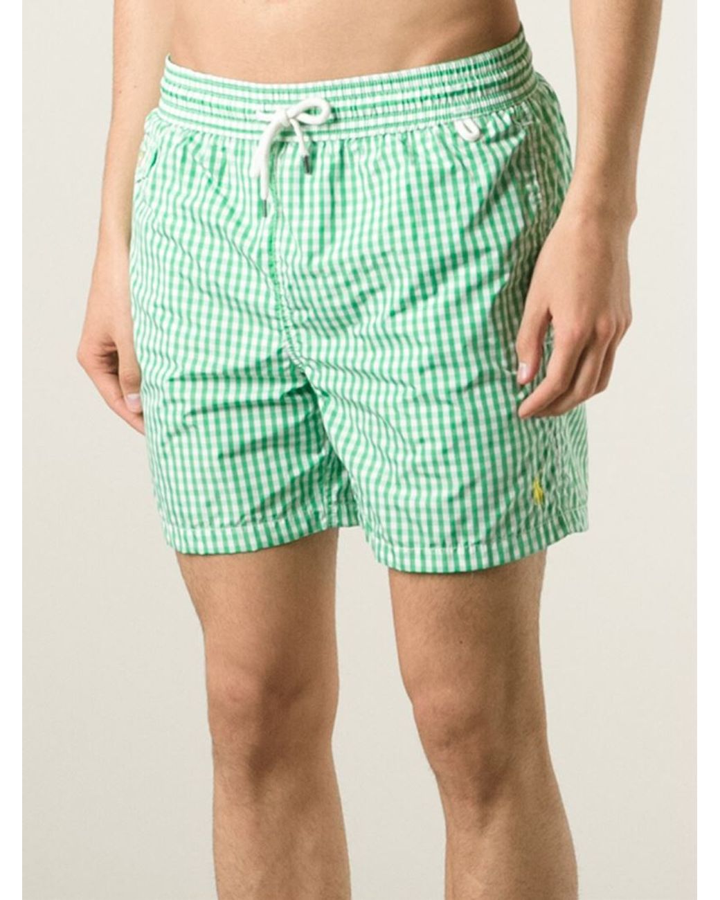 Polo Ralph Lauren Gingham-Check Swim Shorts in Green for Men | Lyst