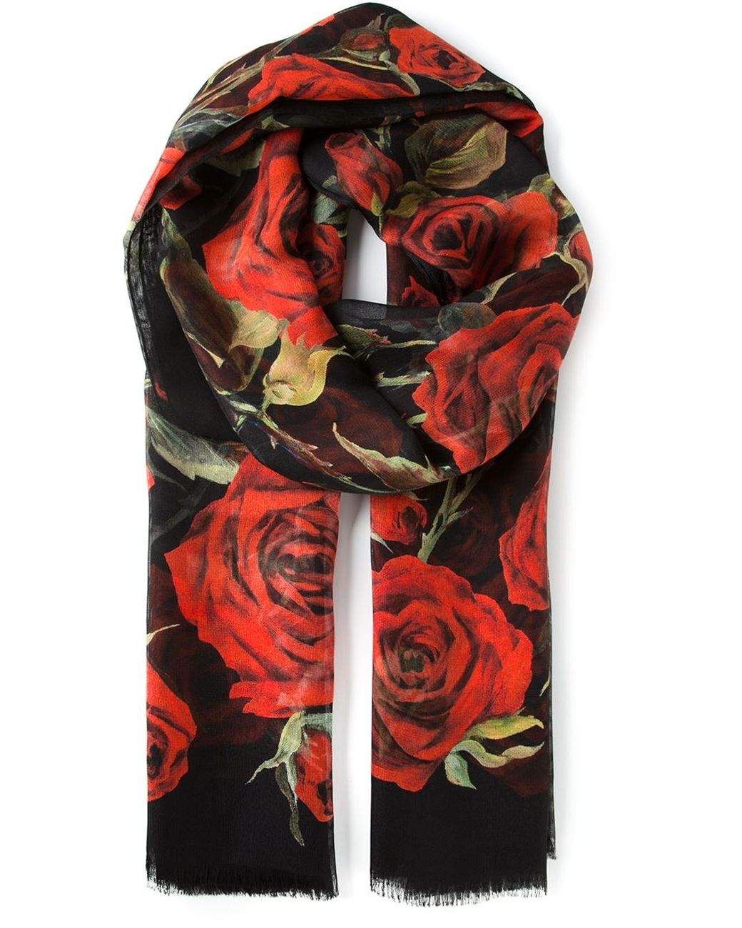 DOLCE & GABBANA Fringed printed silk-twill scarf