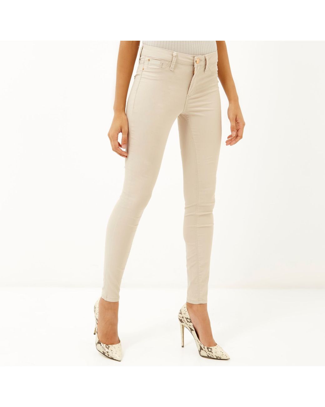 River Island Cream Coated Molly Jeggings in Natural | Lyst UK