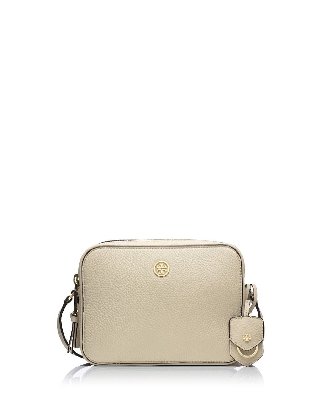 Tory Burch Robinson Pebbled Double-Zip Cross-Body in Natural