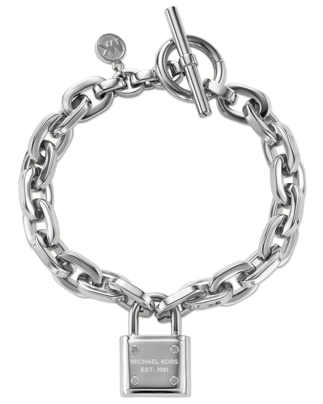 Michael Kors Silver-Tone Chain And Logo Padlock Bracelet in Metallic | Lyst