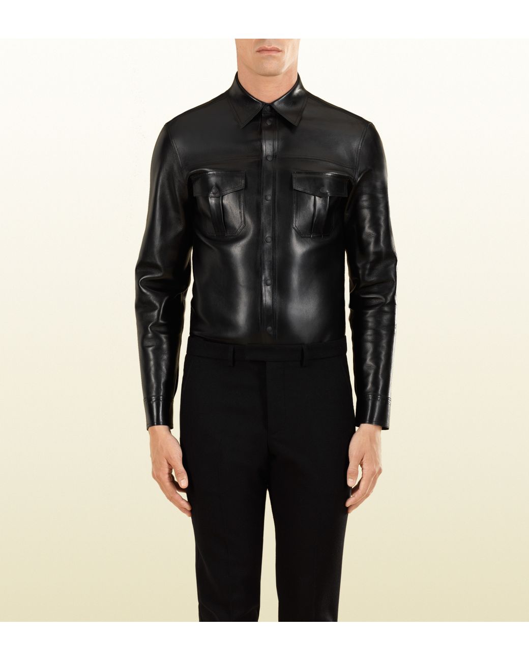 Gucci Leather Buttondown Shirt in Black for Men Lyst