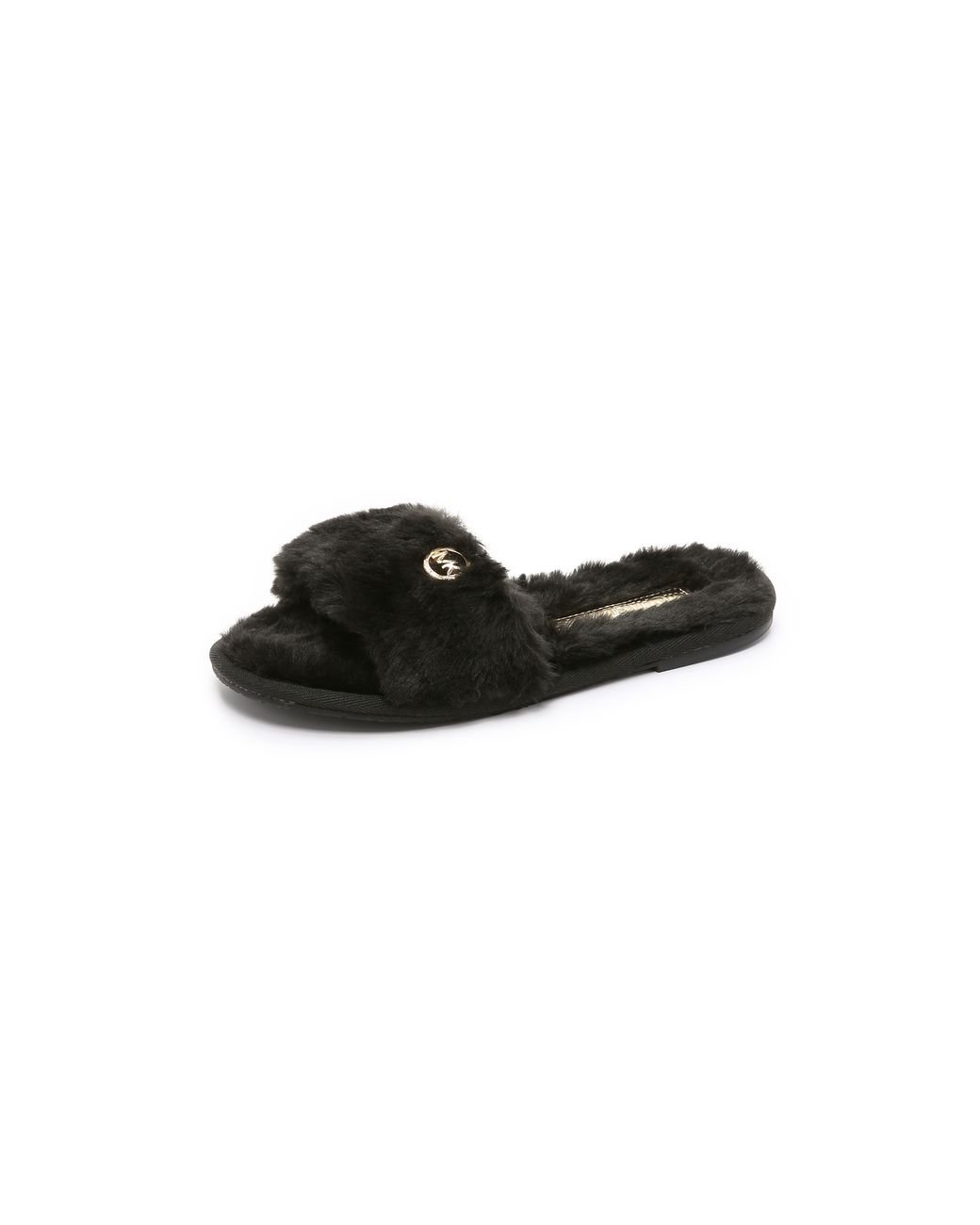 MICHAEL Michael Kors Jet Set Faux Fur Slide Slippers - Black | Lyst