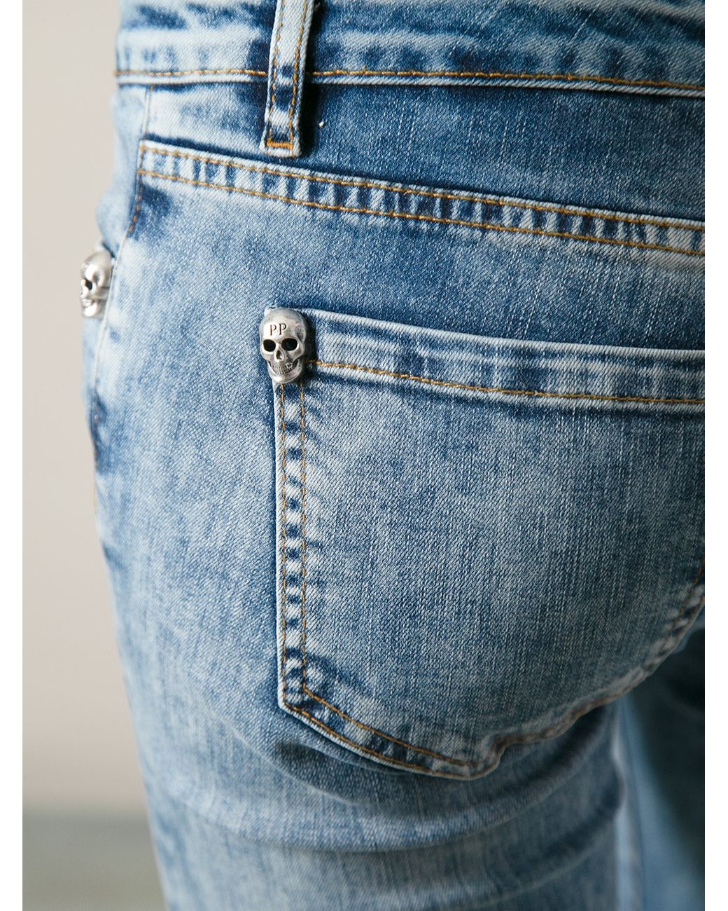 Philipp Plein Skull Detail Jeans in Blue | Lyst