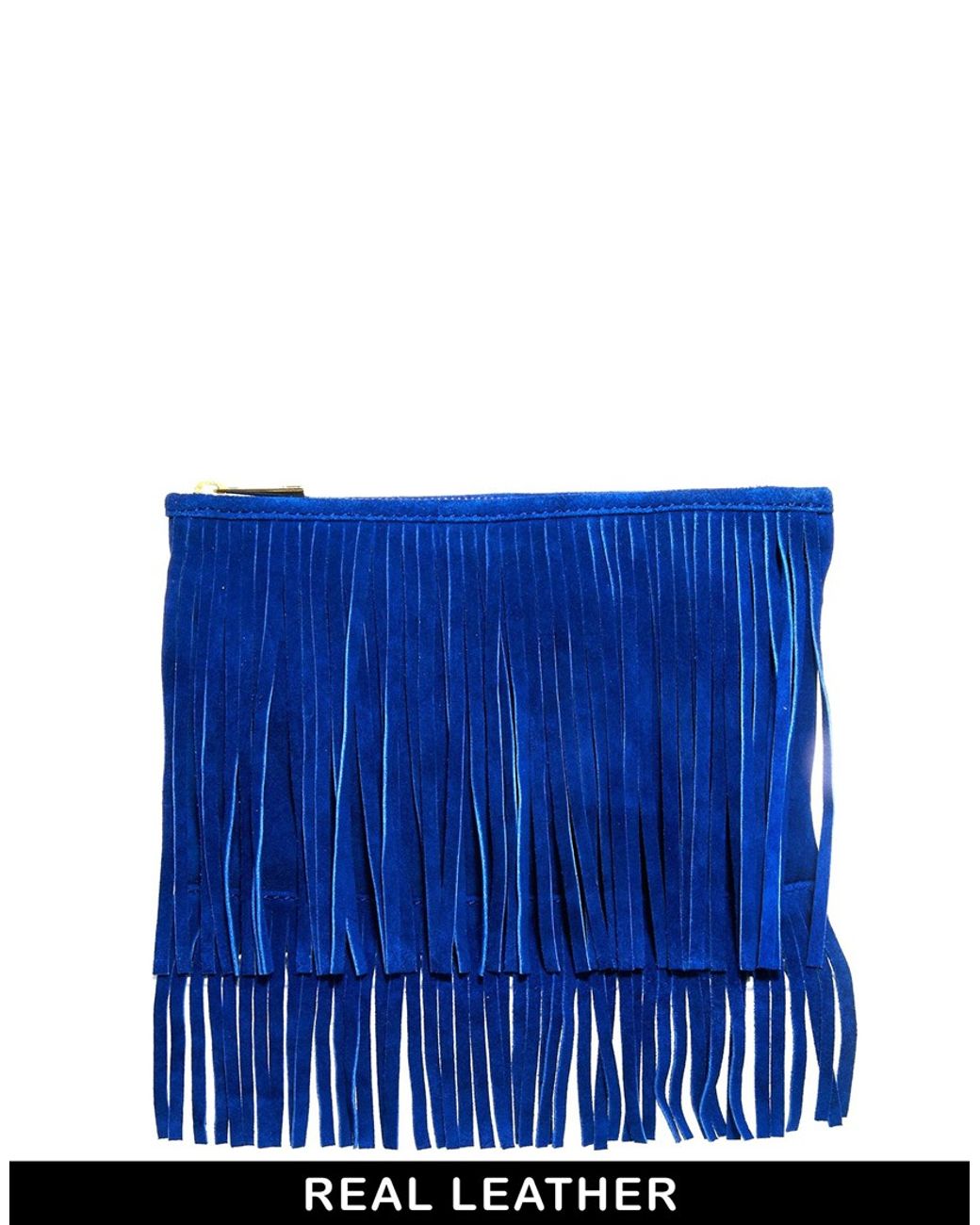 ASOS Suede Fringe Clutch Bag in Blue Lyst