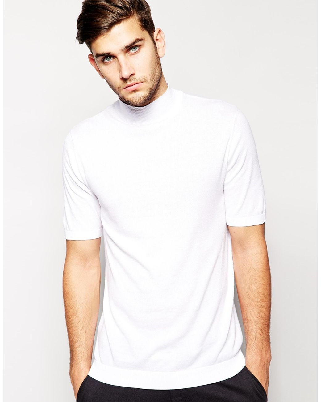 ASOS Knitted T-shirt With Turtleneck in White for Men | Lyst