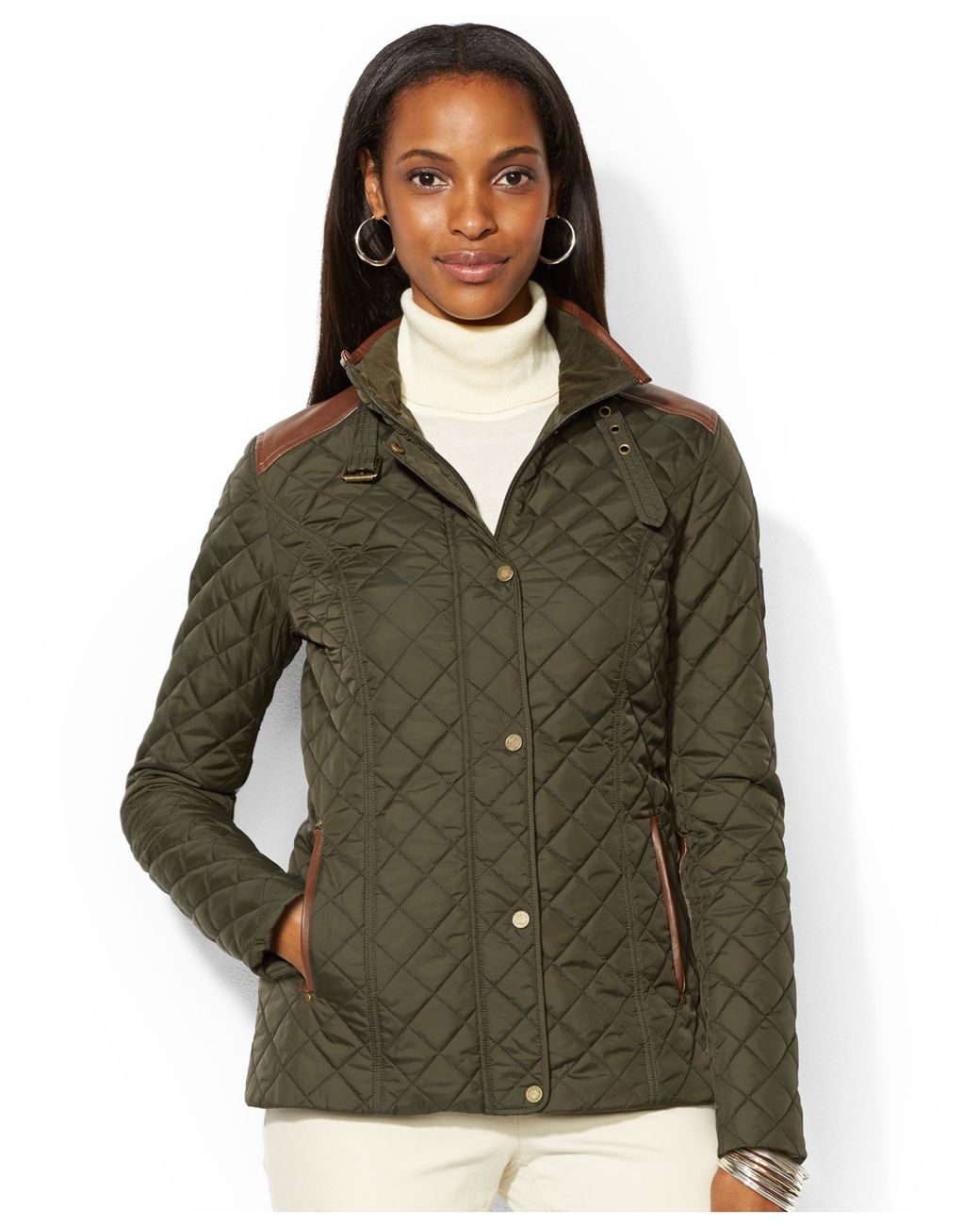 Lauren by Ralph Lauren Quilted Snap-Front Equestrian Jacket in Blue | Lyst