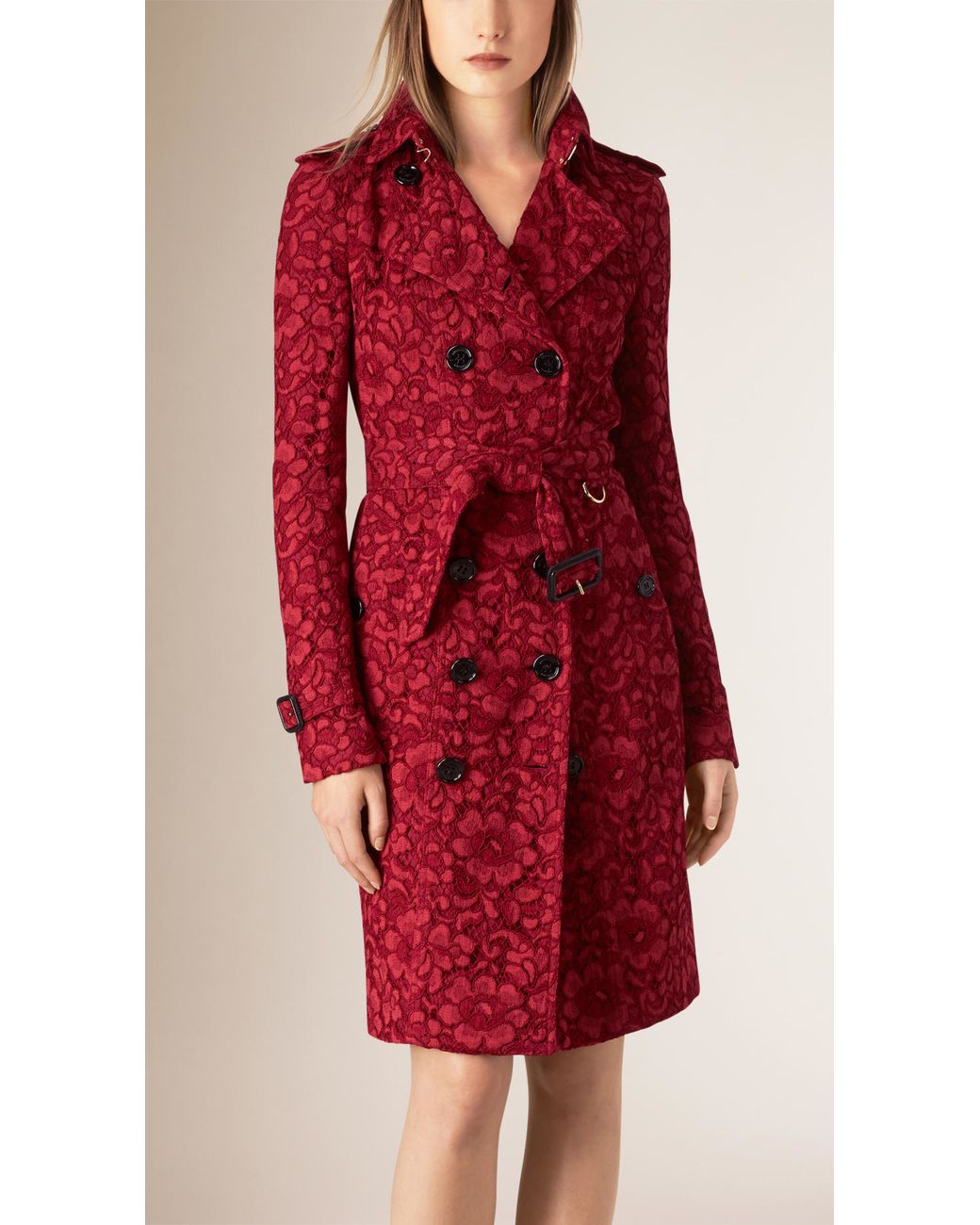 Burberry French Lace Trench Coat in Red | Lyst