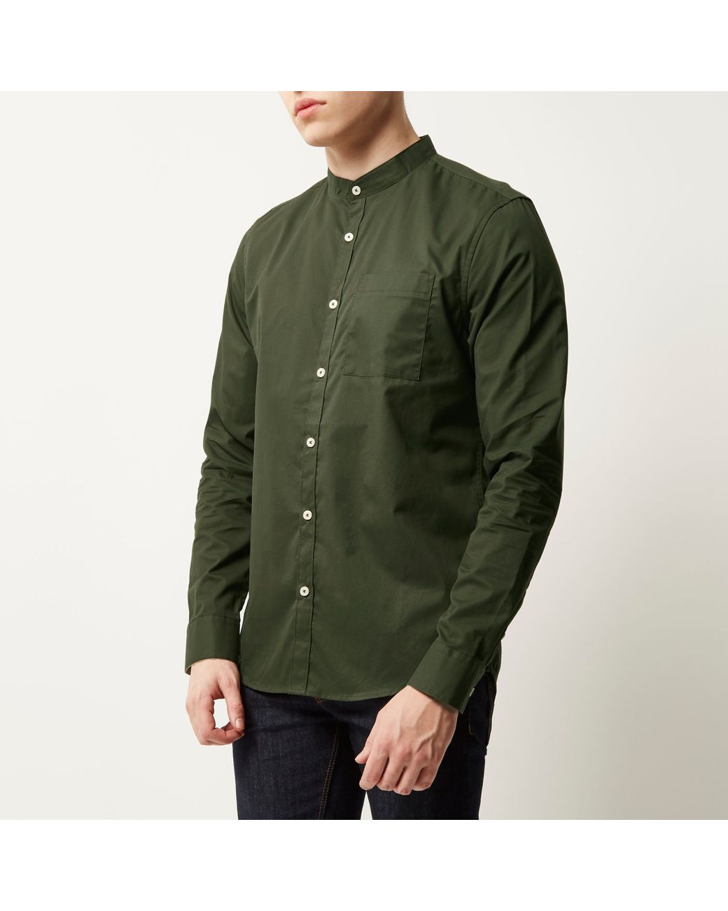 Cotton Green Grandad Collar Twill Shirt 