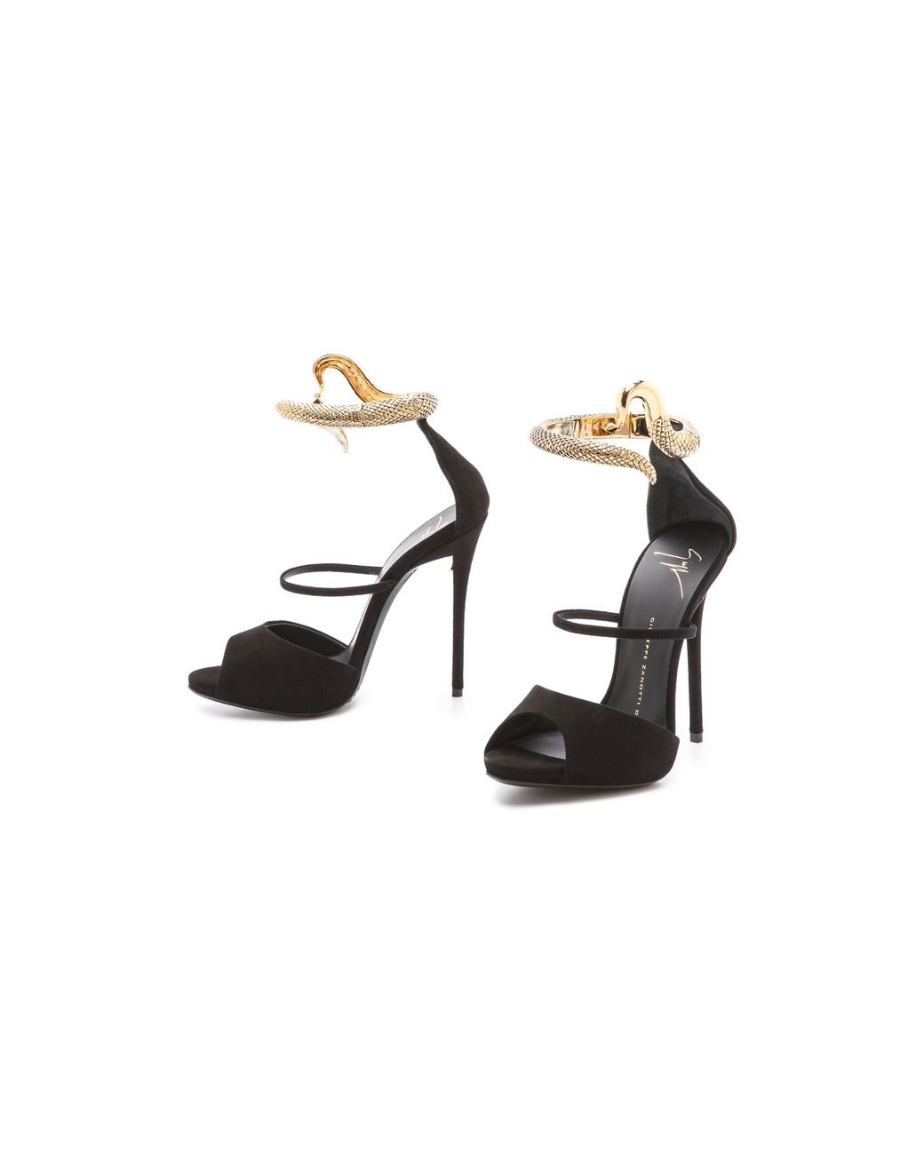 Giuseppe Zanotti Ankle Strap Snake Heels in Black | Lyst