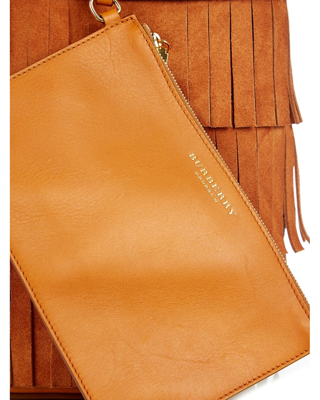 Burberry Prorsum Fringed Suede Bucket Bag in Brown | Lyst