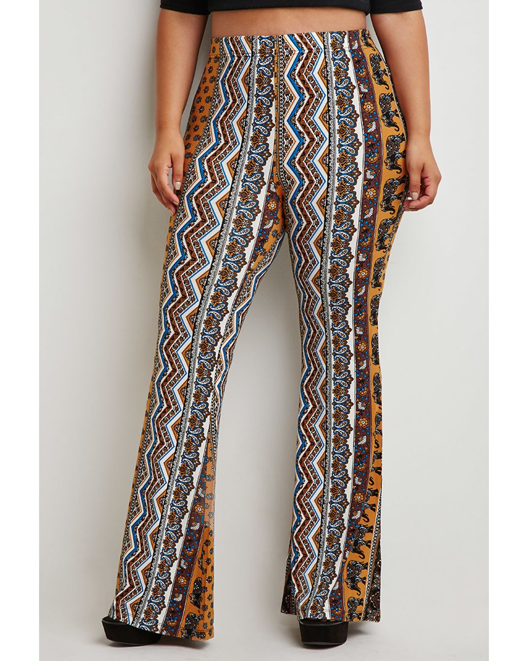 Synthetic Ornate Floral Flared Pants 