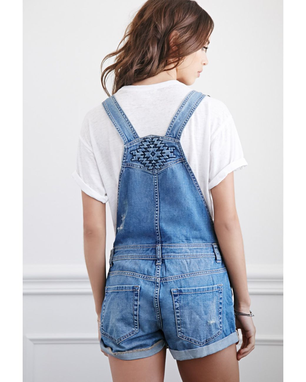Distressed Denim Overall Shorts 