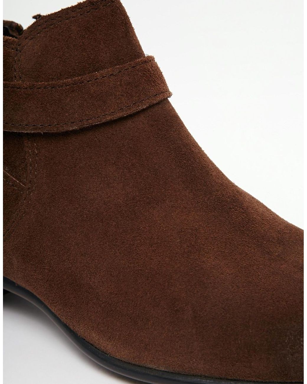 ASOS Chelsea Boots In Brown Suede With Buckle Strap for Men | Lyst