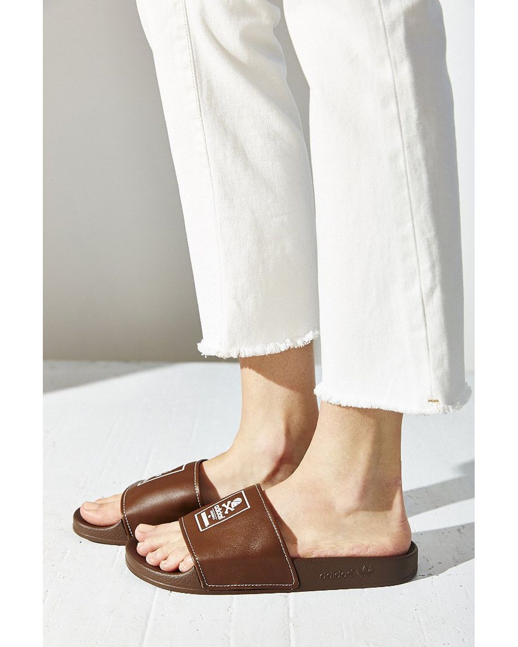 adidas Originals X Neighborhood Adilette Slide Sandal in Brown | Lyst