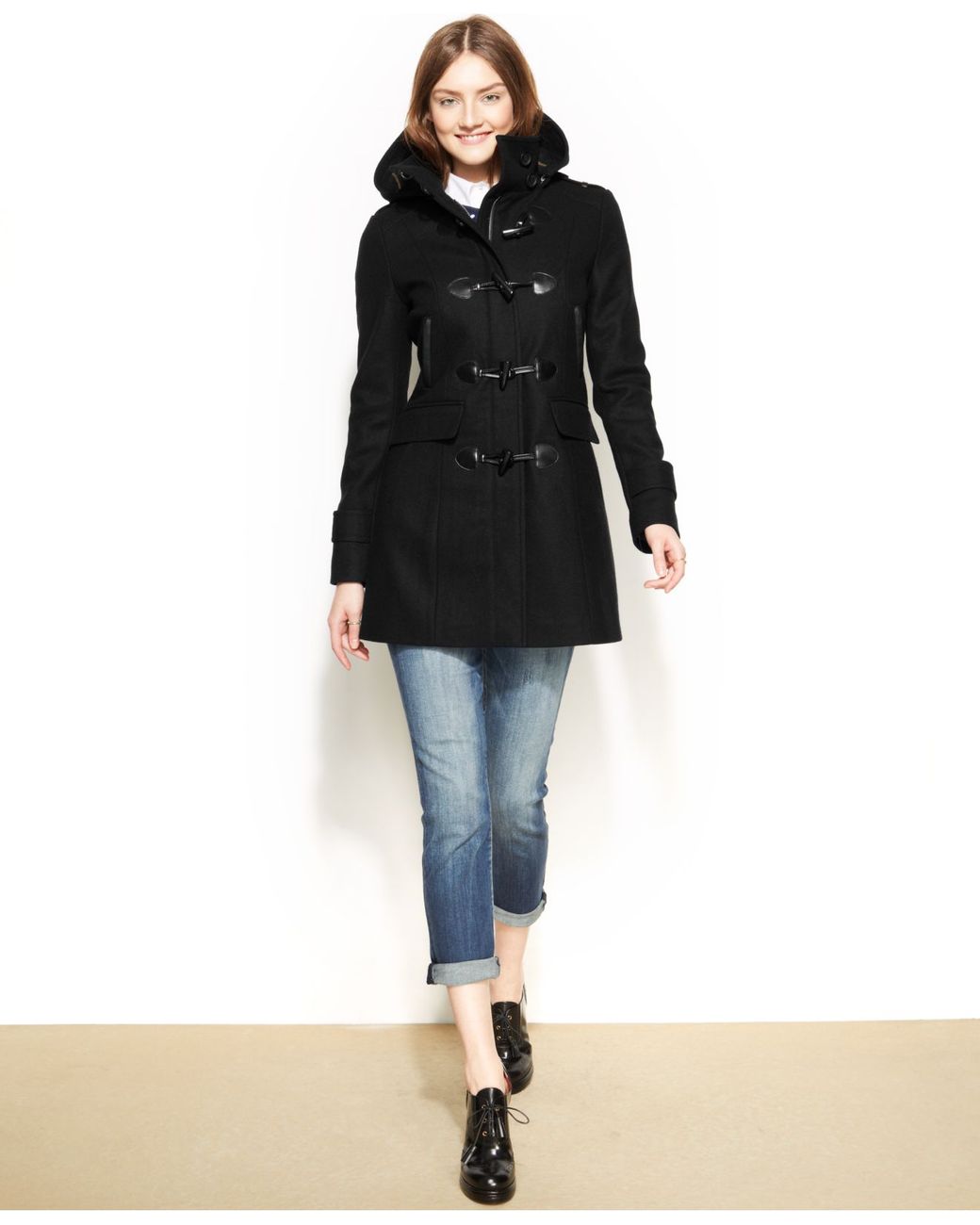Tommy Hilfiger Petite Wool-Blend Toggle-Front Pea Coat in Black | Lyst