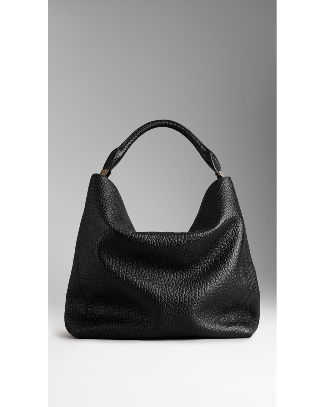 Burberry Medium Signature Grain Leather Hobo Bag in Black | Lyst