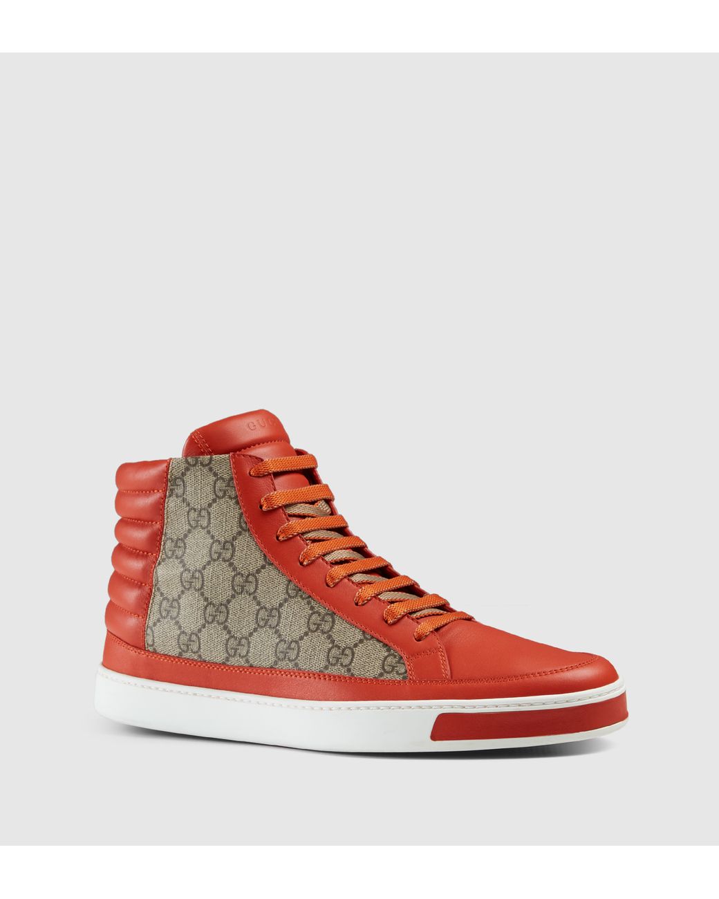 Gucci Gg Supreme And Leather High-top Sneaker in Orange for Men | Lyst
