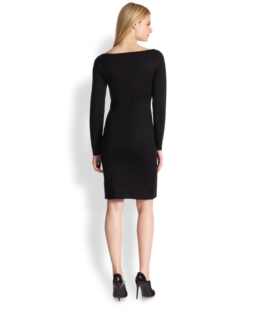 Long-Sleeve Boatneck Dress in Black 