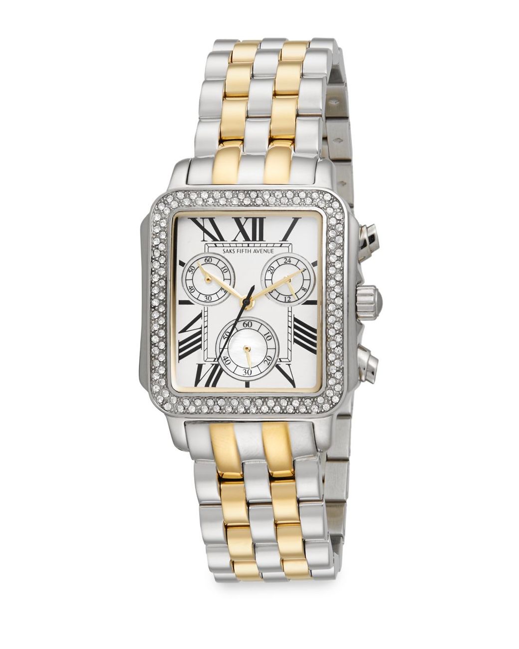 Saks Fifth Avenue Two-Tone Stainless Steel Embellished Square Bezel Watch  in Metallic | Lyst