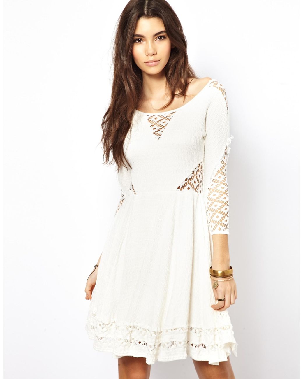 Free People Dress in Lace with Cut Out in White | Lyst