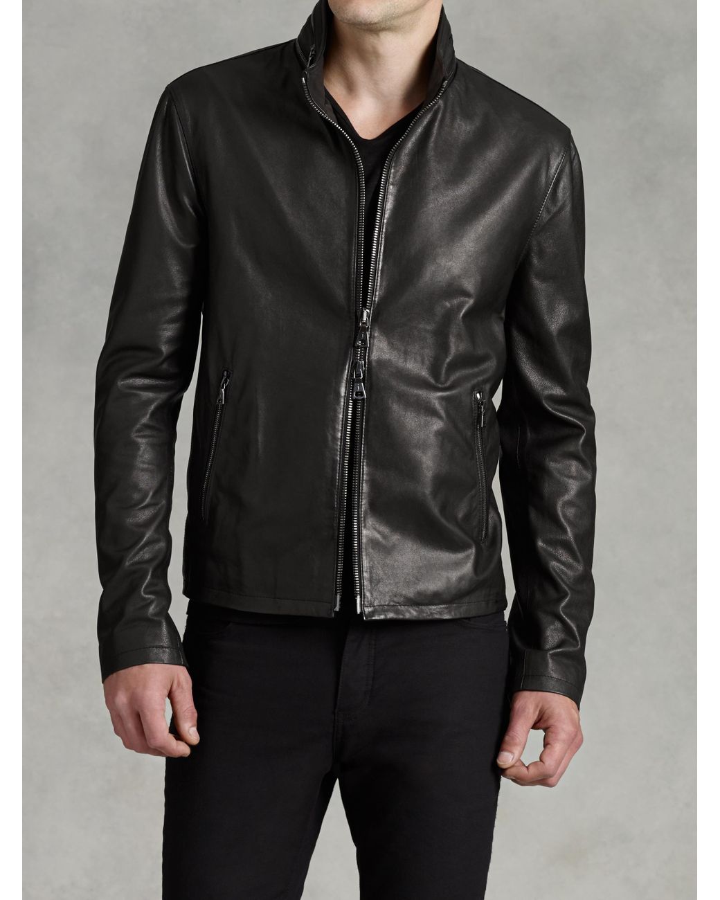John Varvatos Zip Collar Lambskin Jacket in Black for Men | Lyst