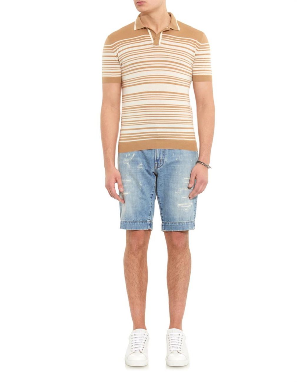 Orley Brooks Striped-Knit Polo Shirt in 