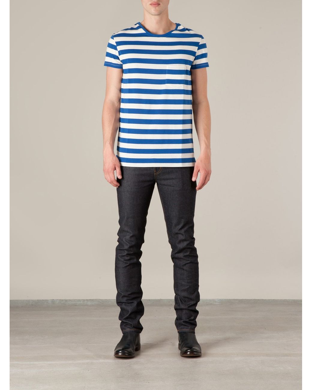 Saint Laurent Striped Tshirt in Blue for Men | Lyst