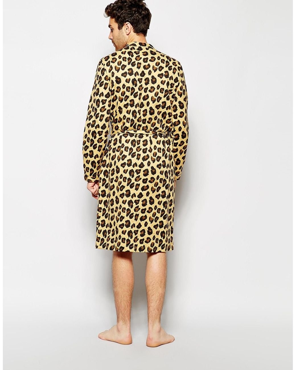 ASOS Dressing Gown In Leopard Print in Mustard (Yellow) for Men | Lyst
