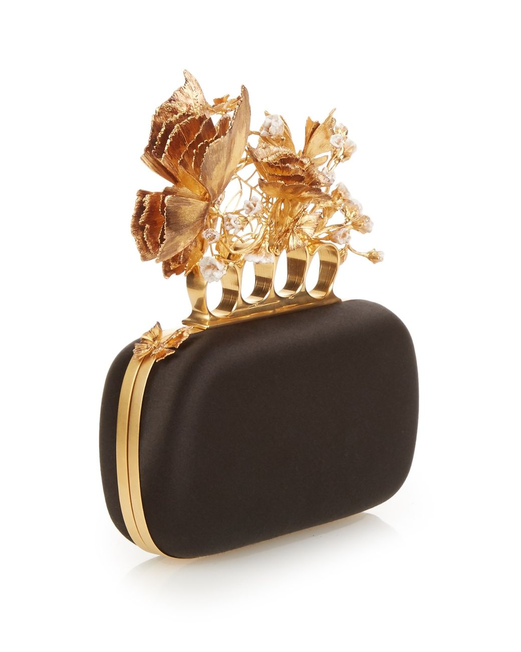 Alexander McQueen Butterfly Knuckle duster Satin Clutch in Black