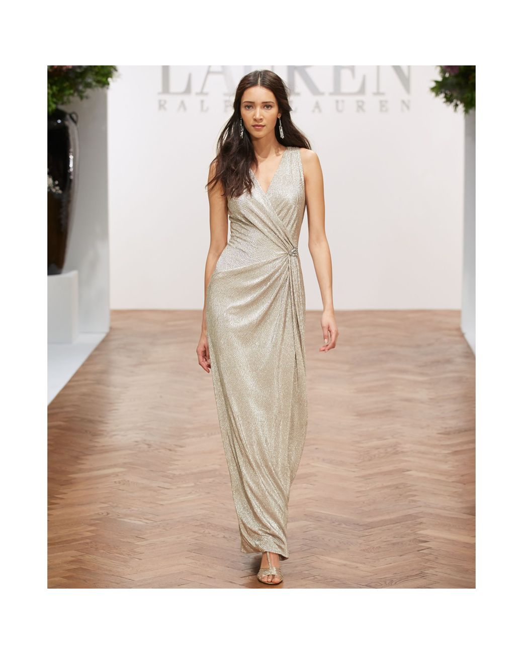 Lauren by Ralph Lauren Sleeveless Metallic Gown | Lyst