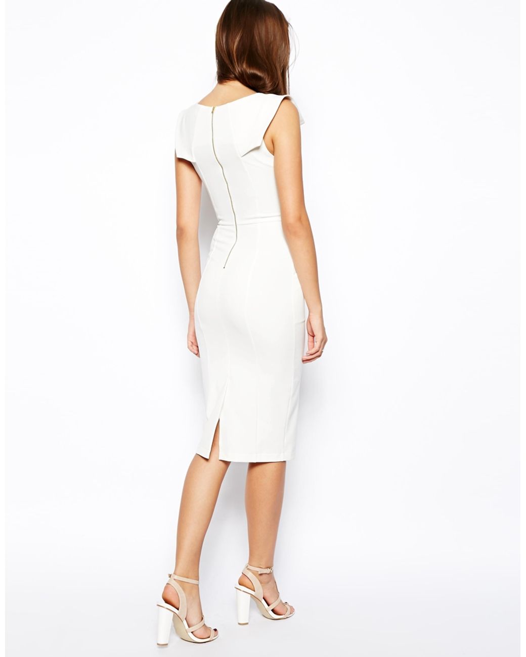 ASOS Pencil Dress With Fold Sleeve Detail in White | Lyst
