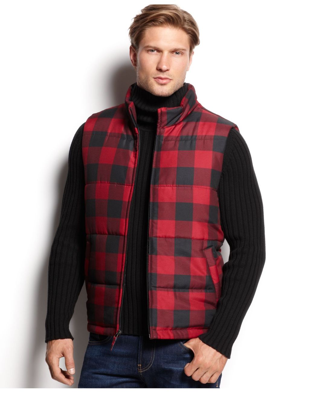 Weatherproof Buffalo Plaid Puffer Vest in Red for Men | Lyst